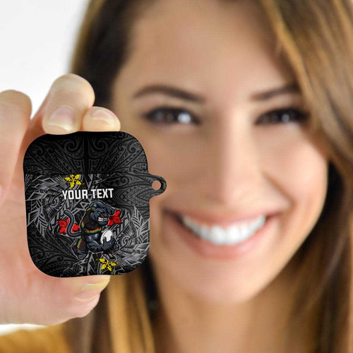 Personalised Penrith Panthers AirPods Case Polynesian Tribal Pattern With Rugby Panther Mascot Art