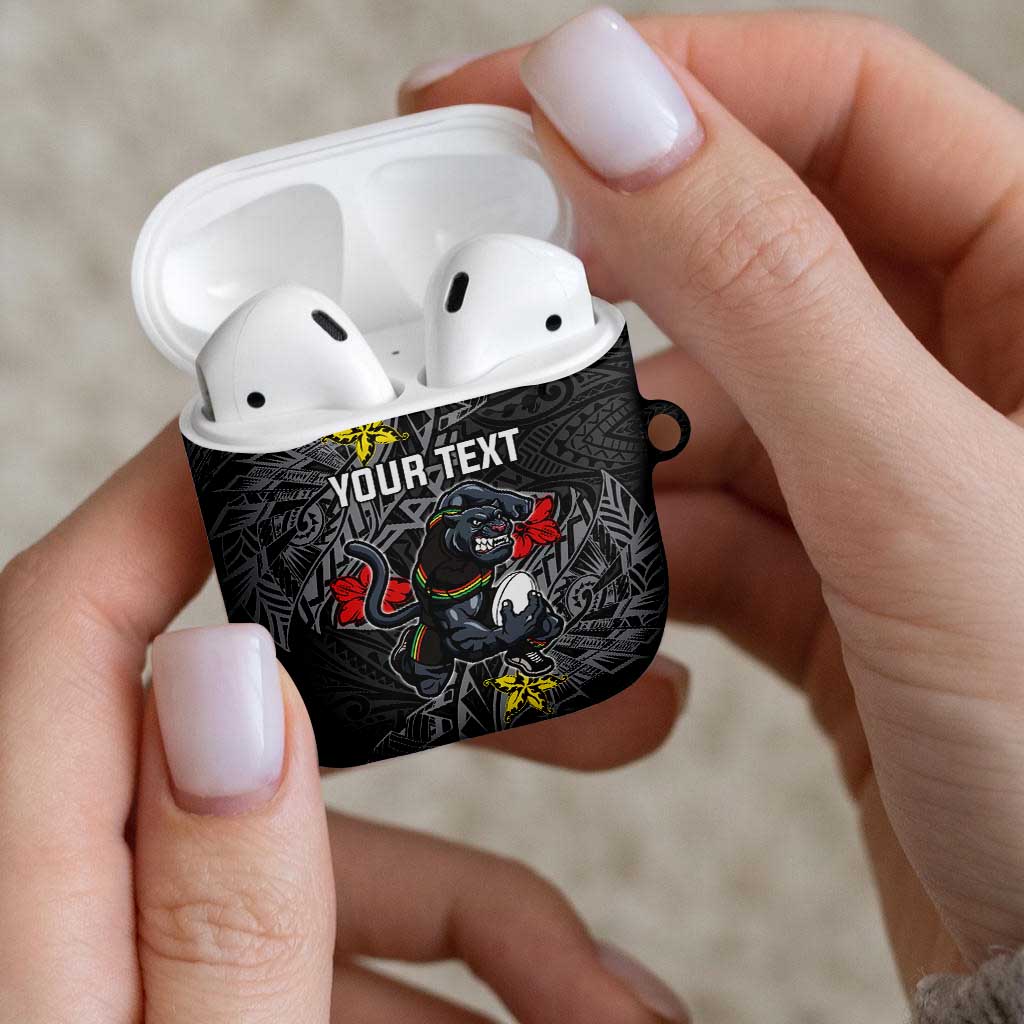 Personalised Penrith Panthers AirPods Case Polynesian Tribal Pattern With Rugby Panther Mascot Art