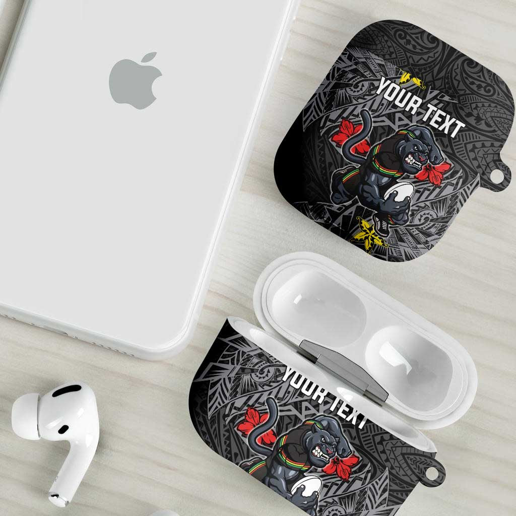 Personalised Penrith Panthers AirPods Case Polynesian Tribal Pattern With Rugby Panther Mascot Art