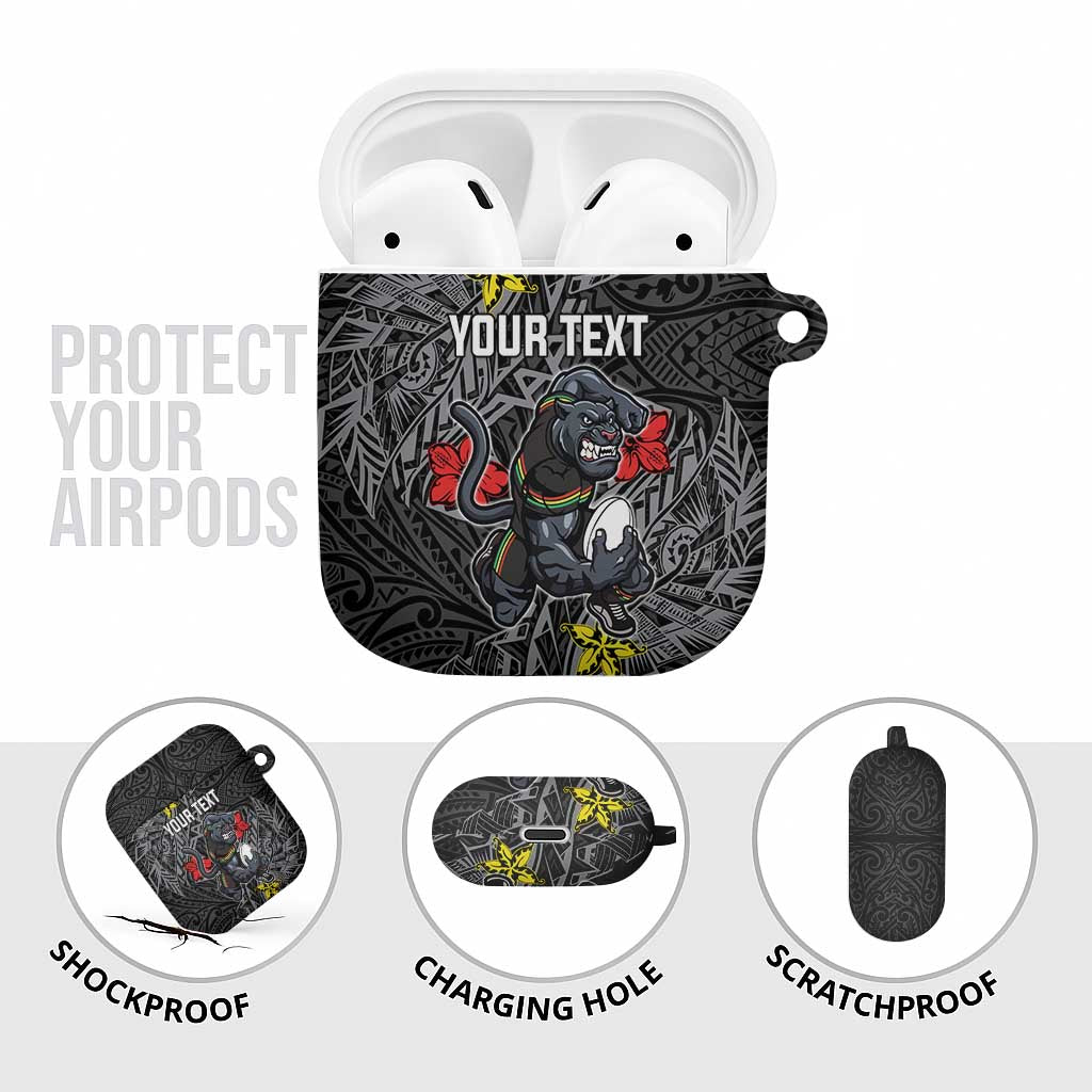 Personalised Penrith Panthers AirPods Case Polynesian Tribal Pattern With Rugby Panther Mascot Art