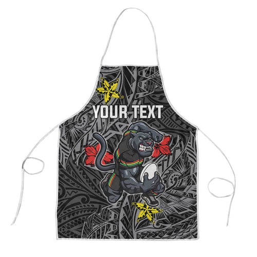 Personalised Penrith Panthers Apron Polynesian Tribal Pattern With Rugby Panther Mascot Art