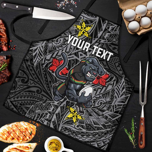 Personalised Penrith Panthers Apron Polynesian Tribal Pattern With Rugby Panther Mascot Art