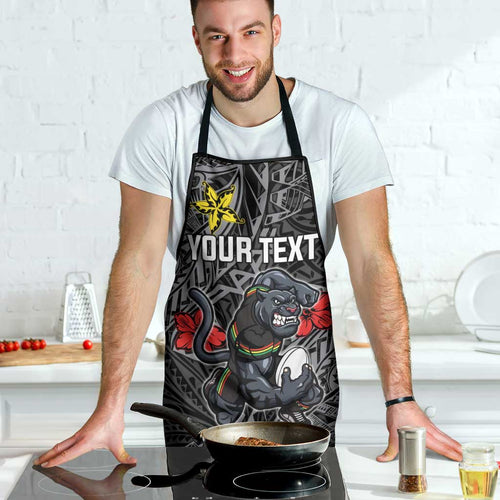 Personalised Penrith Panthers Apron Polynesian Tribal Pattern With Rugby Panther Mascot Art