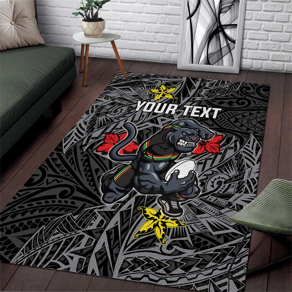Personalised Penrith Panthers Area Rug Polynesian Tribal Pattern With Rugby Panther Mascot Art