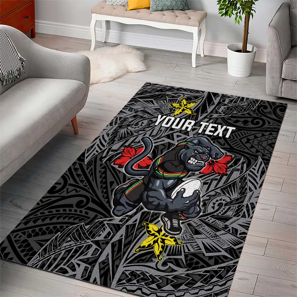 Personalised Penrith Panthers Area Rug Polynesian Tribal Pattern With Rugby Panther Mascot Art