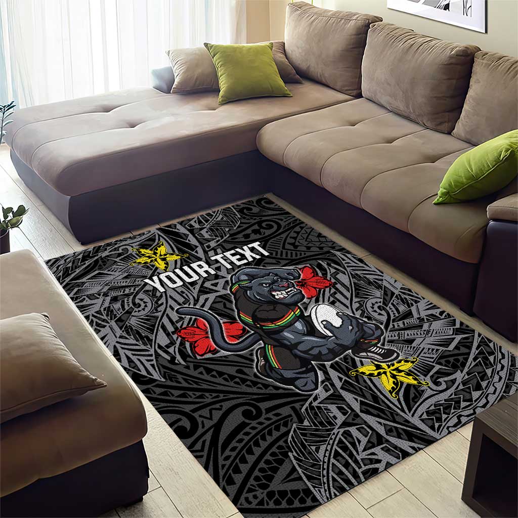 Personalised Penrith Panthers Area Rug Polynesian Tribal Pattern With Rugby Panther Mascot Art