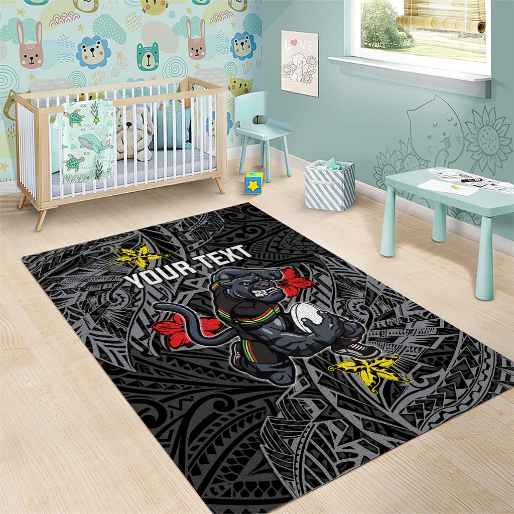 Personalised Penrith Panthers Area Rug Polynesian Tribal Pattern With Rugby Panther Mascot Art