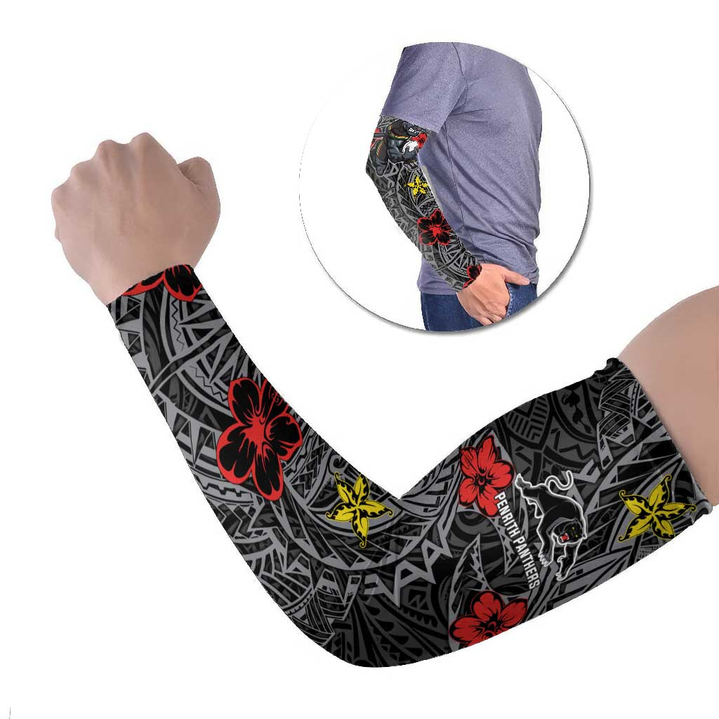 Personalised Penrith Panthers Arm Sleeves Polynesian Tribal Pattern With Rugby Panther Mascot Art