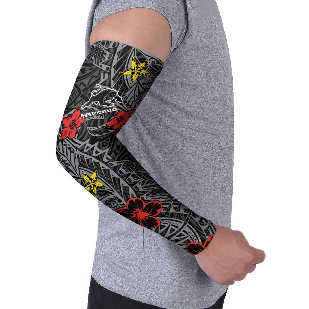 Personalised Penrith Panthers Arm Sleeves Polynesian Tribal Pattern With Rugby Panther Mascot Art
