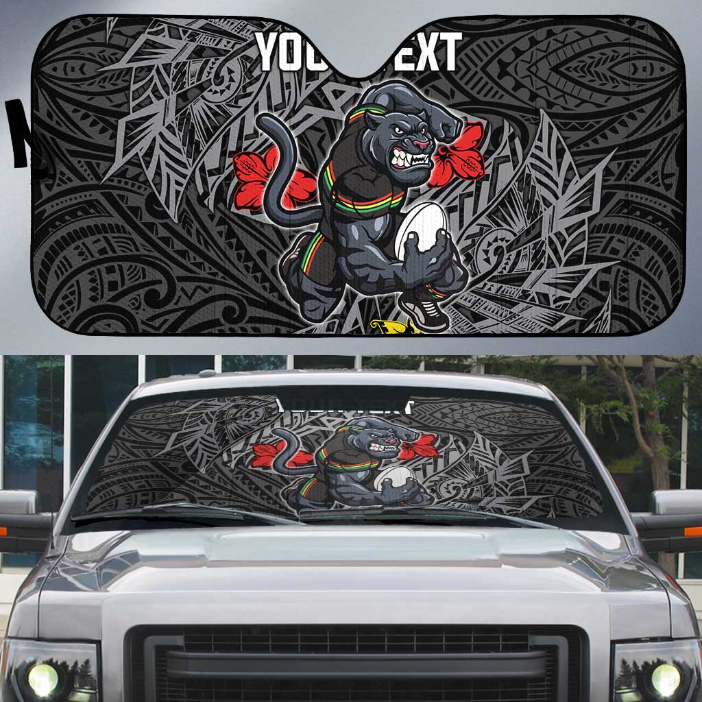 Personalised Penrith Panthers Auto Sun Shade Polynesian Tribal Pattern With Rugby Panther Mascot Art