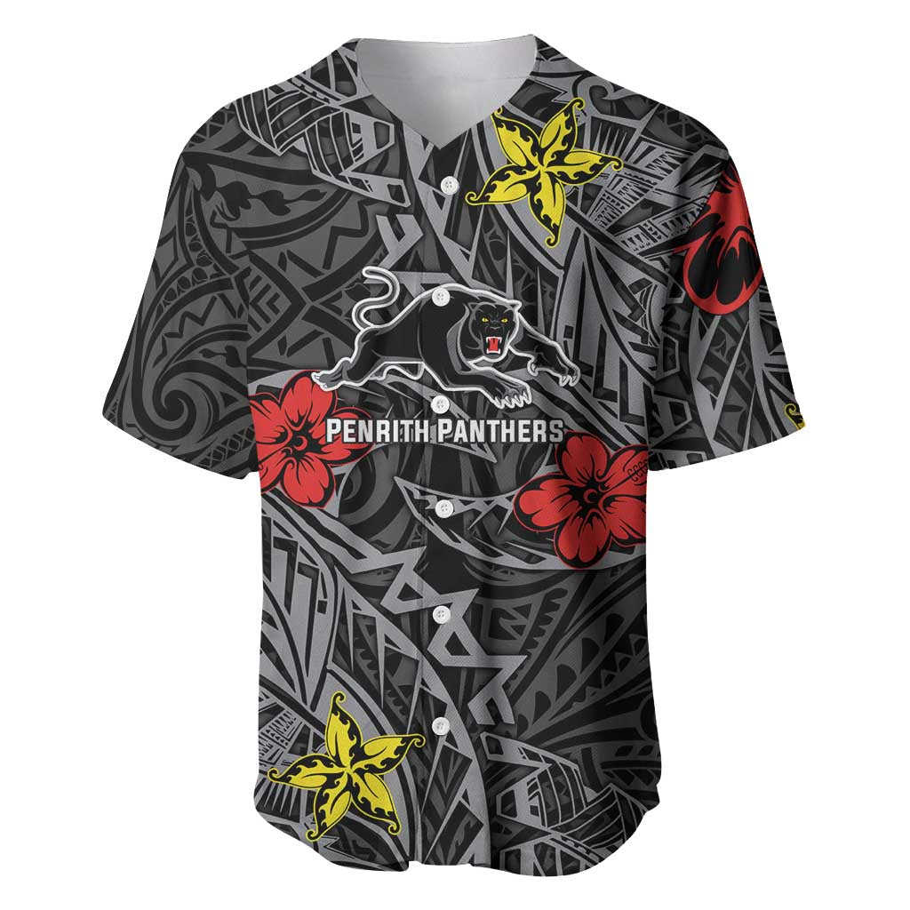 Personalised Penrith Panthers Baseball Jersey Polynesian Tribal Pattern With Rugby Panther Mascot Art