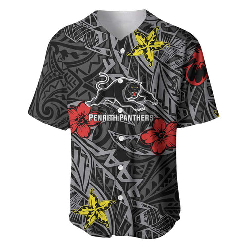 Personalised Penrith Panthers Baseball Jersey Polynesian Tribal Pattern With Rugby Panther Mascot Art
