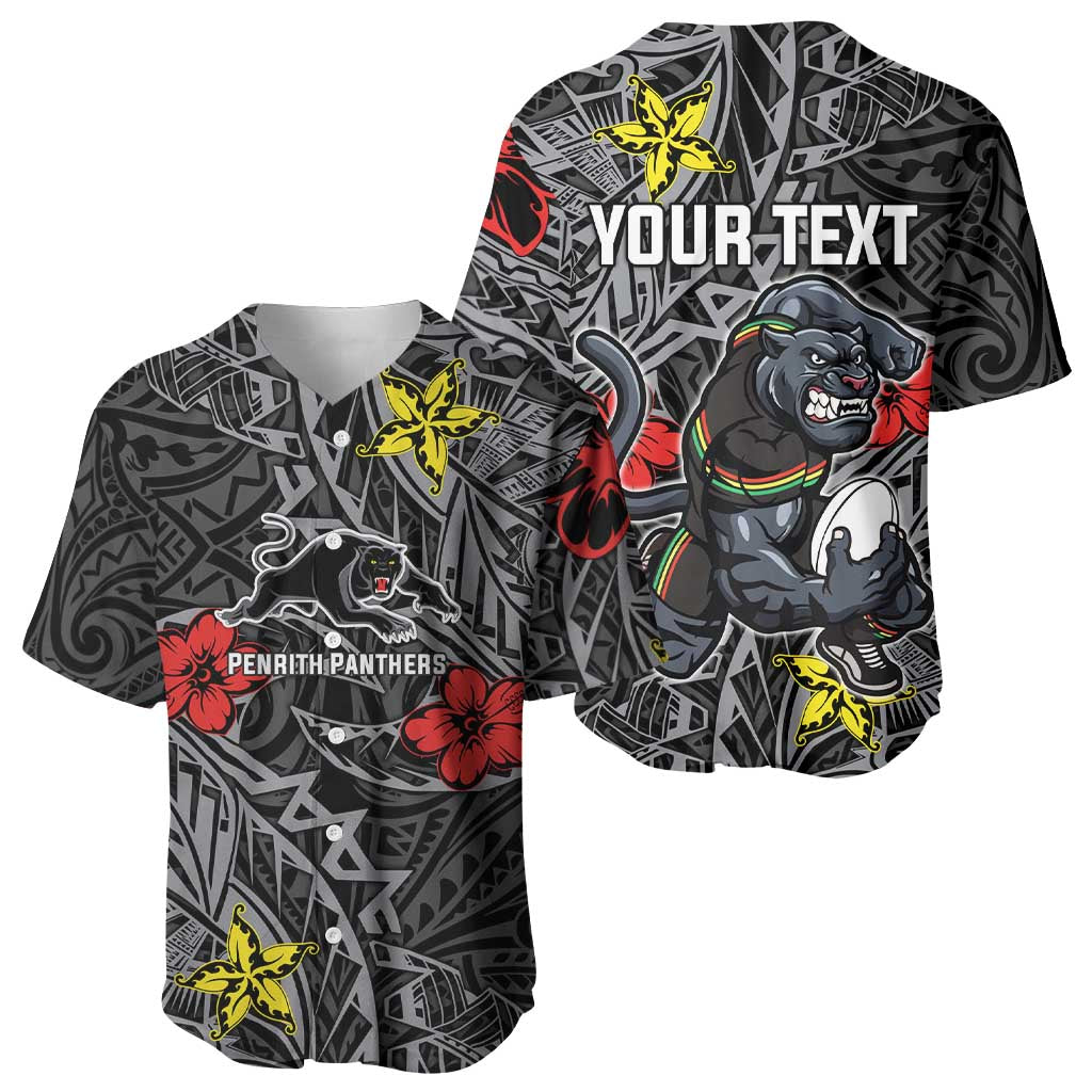 Personalised Penrith Panthers Baseball Jersey Polynesian Tribal Pattern With Rugby Panther Mascot Art