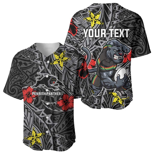 Personalised Penrith Panthers Baseball Jersey Polynesian Tribal Pattern With Rugby Panther Mascot Art