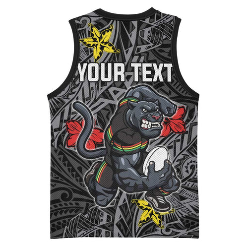 Personalised Penrith Panthers Basketball Jersey Polynesian Tribal Pattern With Rugby Panther Mascot Art