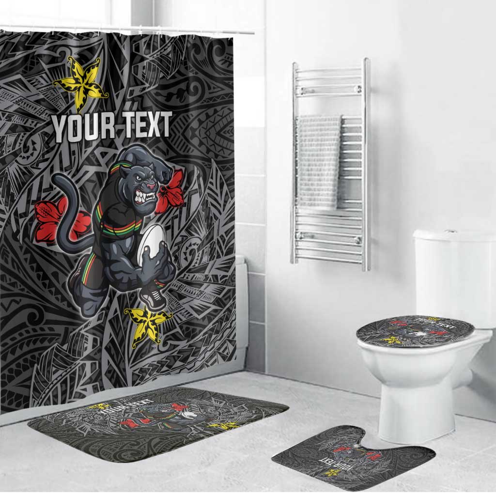 Personalised Penrith Panthers Bathroom Set Polynesian Tribal Pattern With Rugby Panther Mascot Art