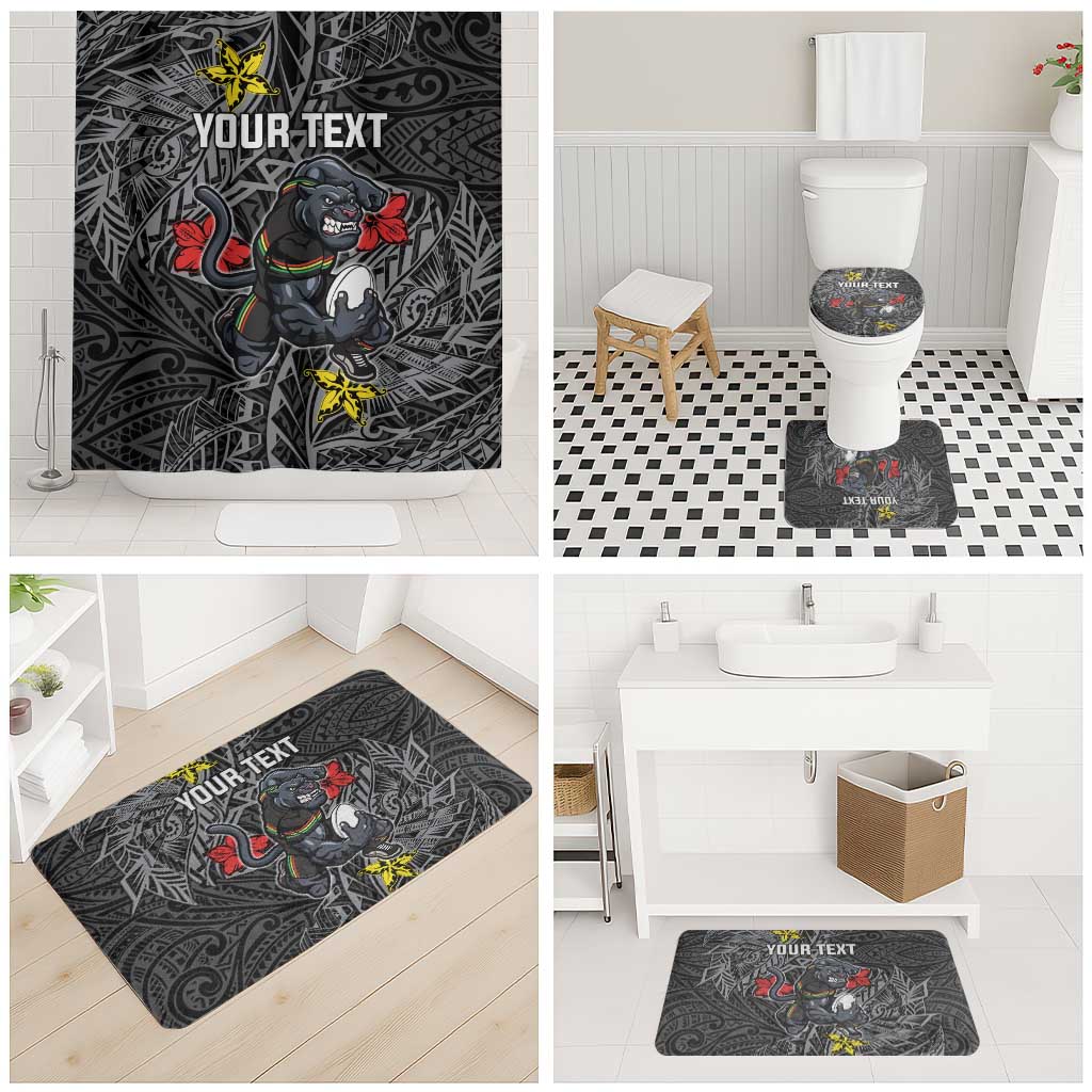 Personalised Penrith Panthers Bathroom Set Polynesian Tribal Pattern With Rugby Panther Mascot Art