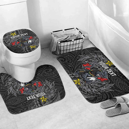 Personalised Penrith Panthers Bathroom Set Polynesian Tribal Pattern With Rugby Panther Mascot Art