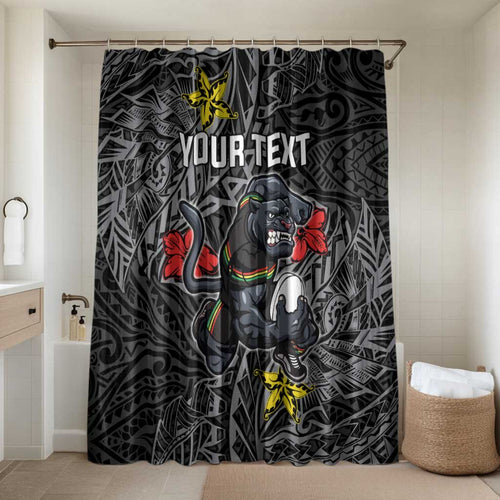 Personalised Penrith Panthers Bathroom Set Polynesian Tribal Pattern With Rugby Panther Mascot Art