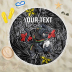 Personalised Penrith Panthers Beach Blanket Polynesian Tribal Pattern With Rugby Panther Mascot Art