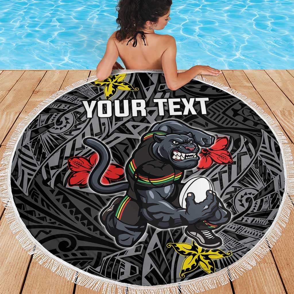 Personalised Penrith Panthers Beach Blanket Polynesian Tribal Pattern With Rugby Panther Mascot Art
