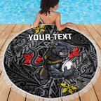 Personalised Penrith Panthers Beach Blanket Polynesian Tribal Pattern With Rugby Panther Mascot Art