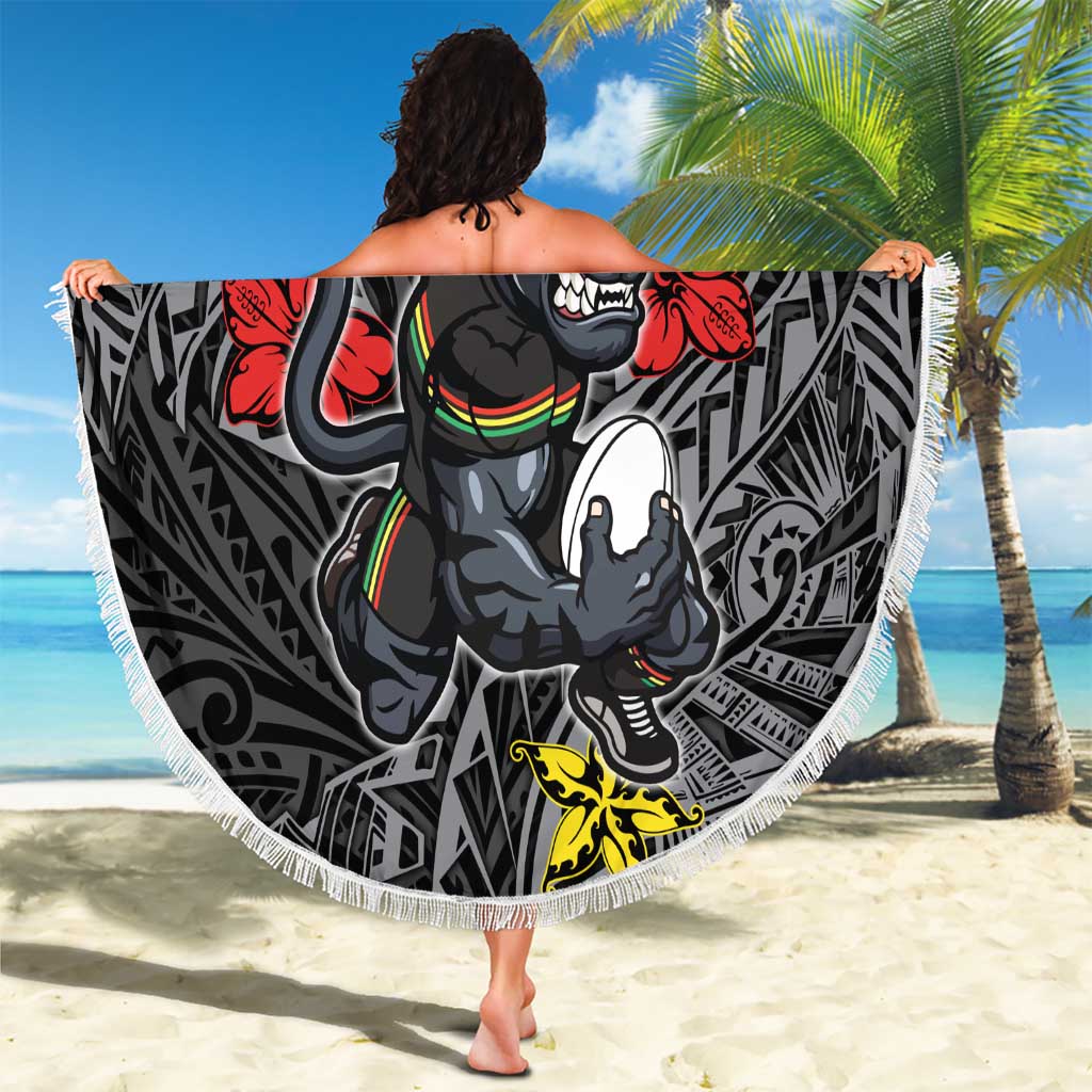 Personalised Penrith Panthers Beach Blanket Polynesian Tribal Pattern With Rugby Panther Mascot Art