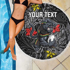 Personalised Penrith Panthers Beach Blanket Polynesian Tribal Pattern With Rugby Panther Mascot Art