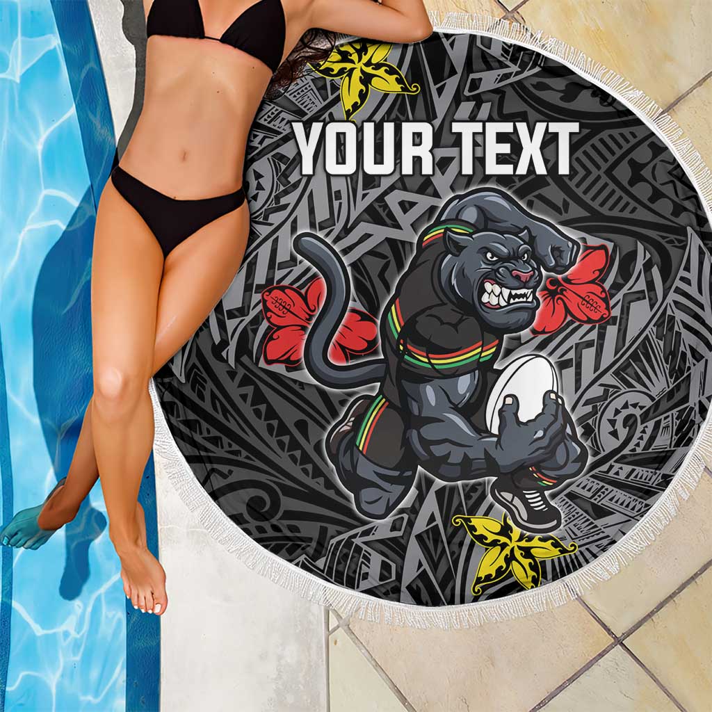 Personalised Penrith Panthers Beach Blanket Polynesian Tribal Pattern With Rugby Panther Mascot Art