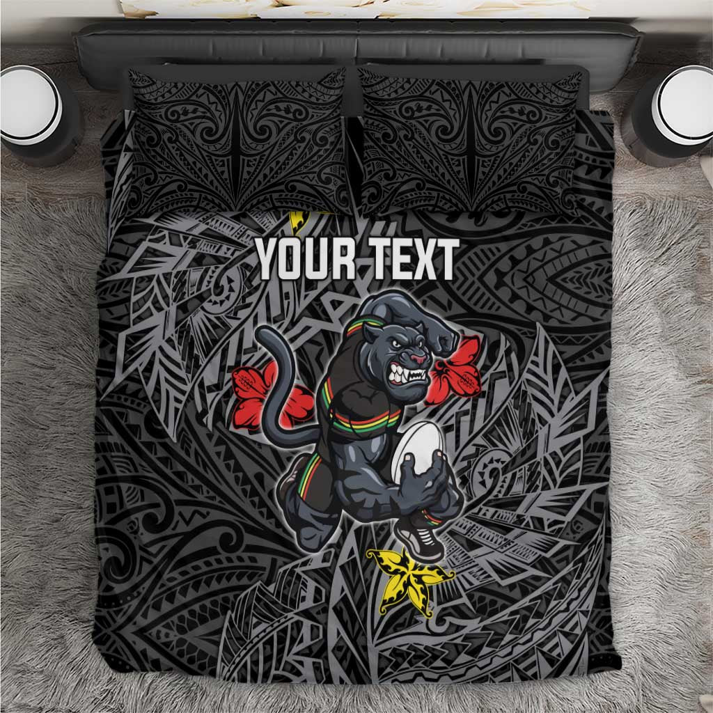 Personalised Penrith Panthers Bedding Set Polynesian Tribal Pattern With Rugby Panther Mascot Art