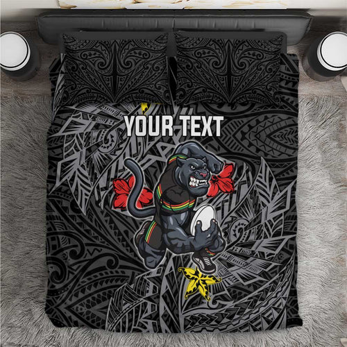 Personalised Penrith Panthers Bedding Set Polynesian Tribal Pattern With Rugby Panther Mascot Art