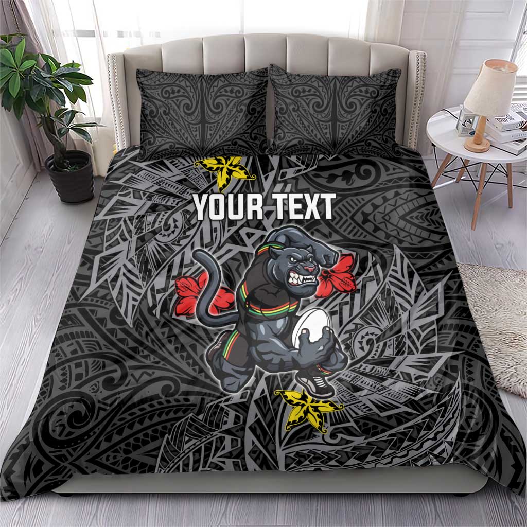 Personalised Penrith Panthers Bedding Set Polynesian Tribal Pattern With Rugby Panther Mascot Art