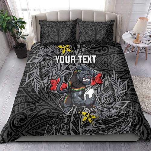 Personalised Penrith Panthers Bedding Set Polynesian Tribal Pattern With Rugby Panther Mascot Art