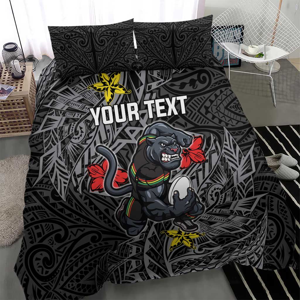 Personalised Penrith Panthers Bedding Set Polynesian Tribal Pattern With Rugby Panther Mascot Art