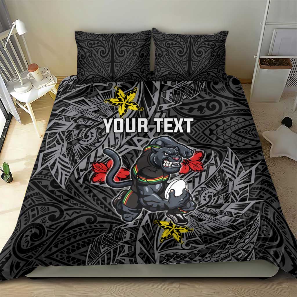 Personalised Penrith Panthers Bedding Set Polynesian Tribal Pattern With Rugby Panther Mascot Art