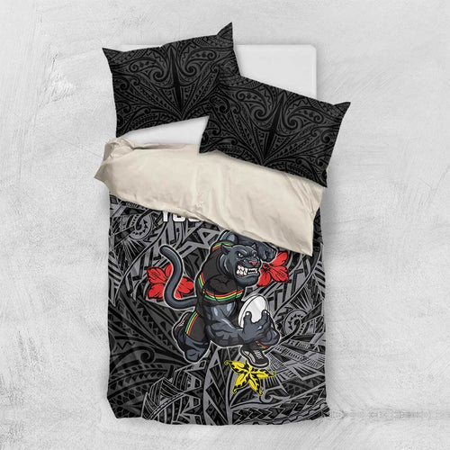 Personalised Penrith Panthers Bedding Set Polynesian Tribal Pattern With Rugby Panther Mascot Art