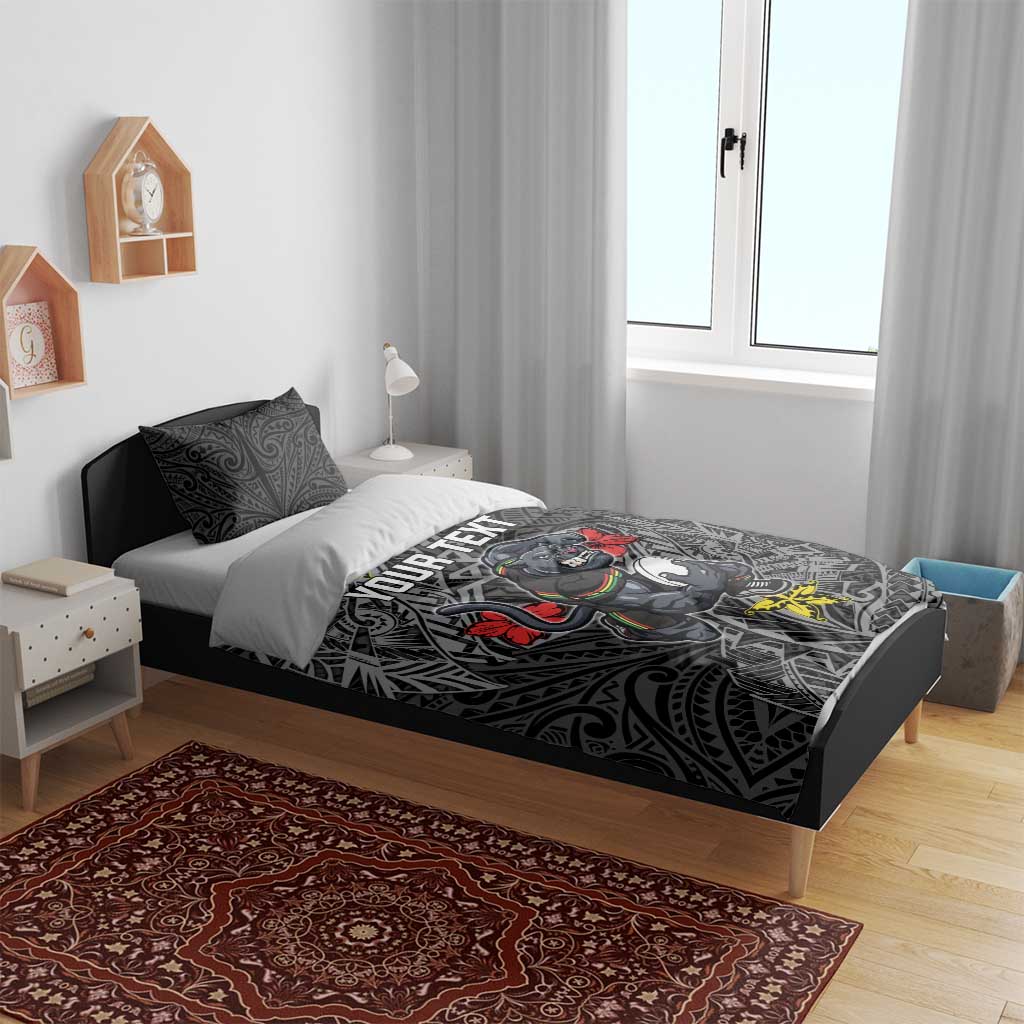 Personalised Penrith Panthers Bedding Set Polynesian Tribal Pattern With Rugby Panther Mascot Art