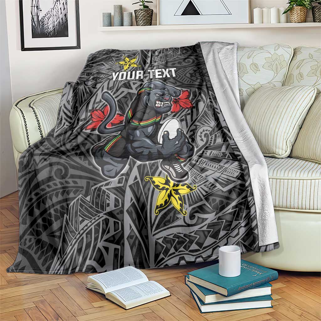 Personalised Penrith Panthers Blanket Polynesian Tribal Pattern With Rugby Panther Mascot Art