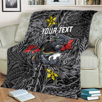 Personalised Penrith Panthers Blanket Polynesian Tribal Pattern With Rugby Panther Mascot Art