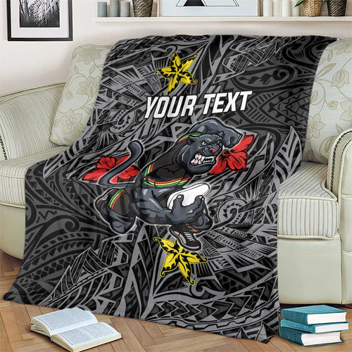 Personalised Penrith Panthers Blanket Polynesian Tribal Pattern With Rugby Panther Mascot Art