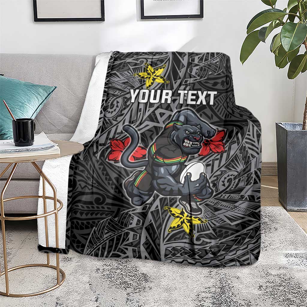 Personalised Penrith Panthers Blanket Polynesian Tribal Pattern With Rugby Panther Mascot Art