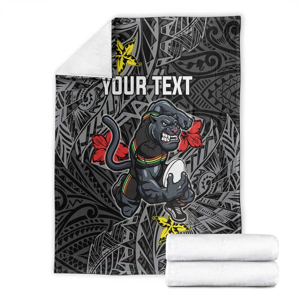Personalised Penrith Panthers Blanket Polynesian Tribal Pattern With Rugby Panther Mascot Art