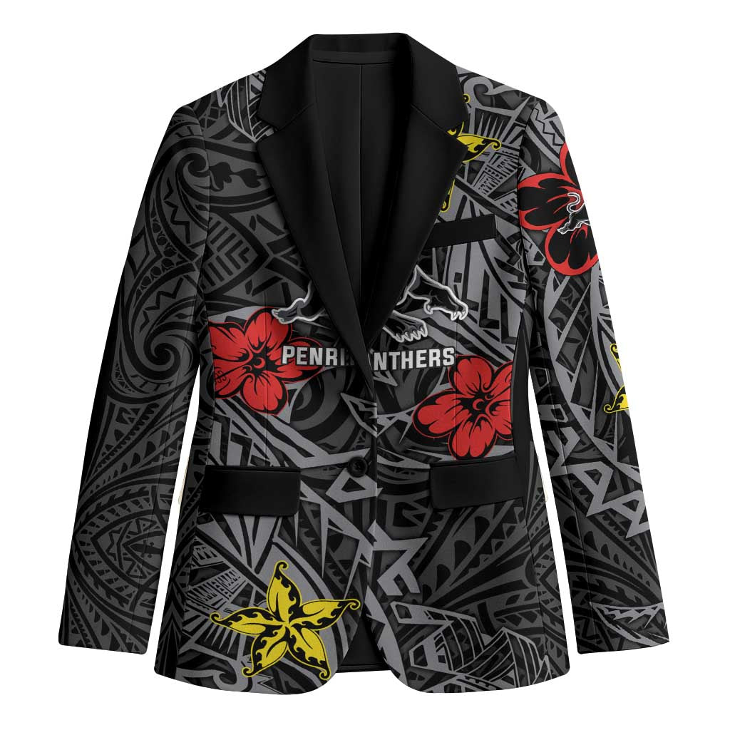 Personalised Penrith Panthers Blazer Polynesian Tribal Pattern With Rugby Panther Mascot Art