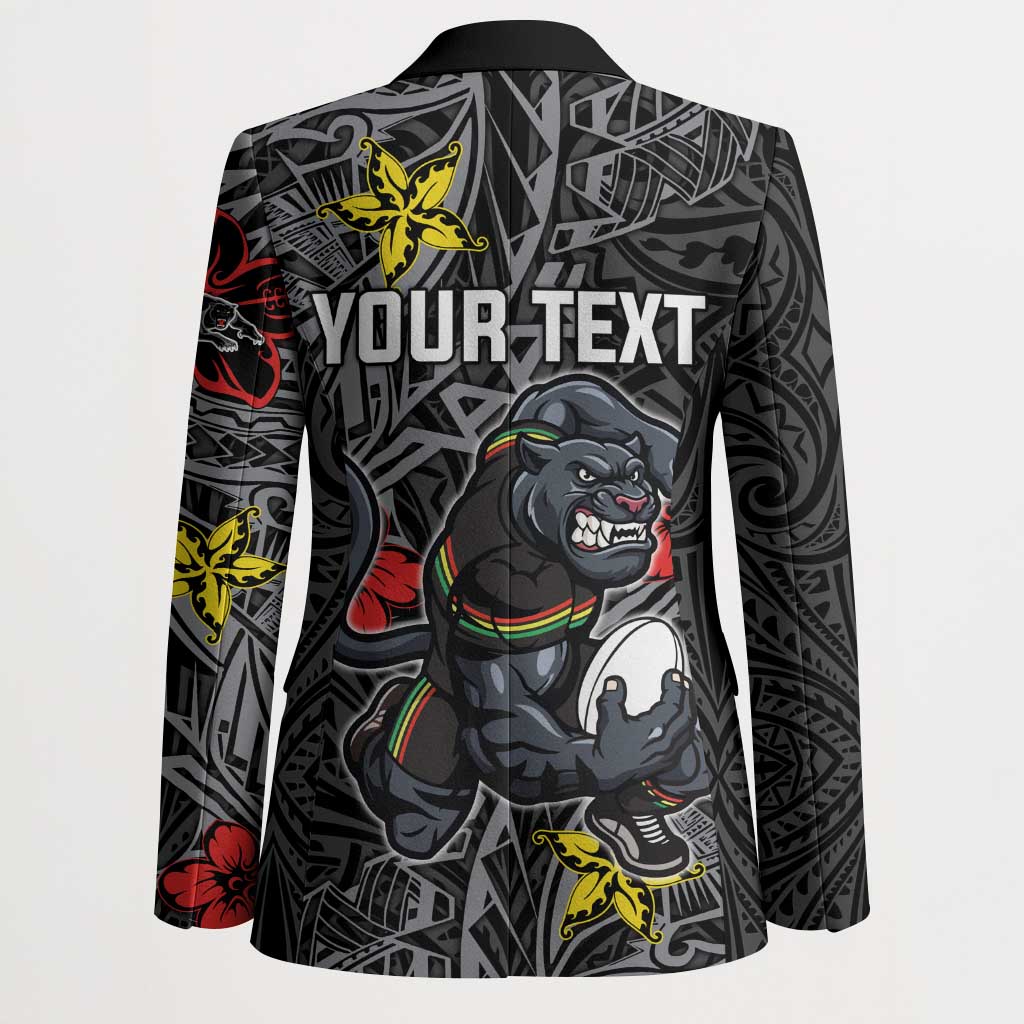 Personalised Penrith Panthers Blazer Polynesian Tribal Pattern With Rugby Panther Mascot Art