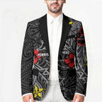 Personalised Penrith Panthers Blazer Polynesian Tribal Pattern With Rugby Panther Mascot Art