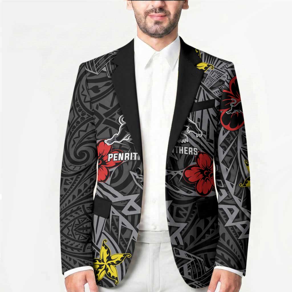 Personalised Penrith Panthers Blazer Polynesian Tribal Pattern With Rugby Panther Mascot Art