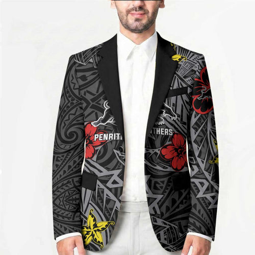 Personalised Penrith Panthers Blazer Polynesian Tribal Pattern With Rugby Panther Mascot Art