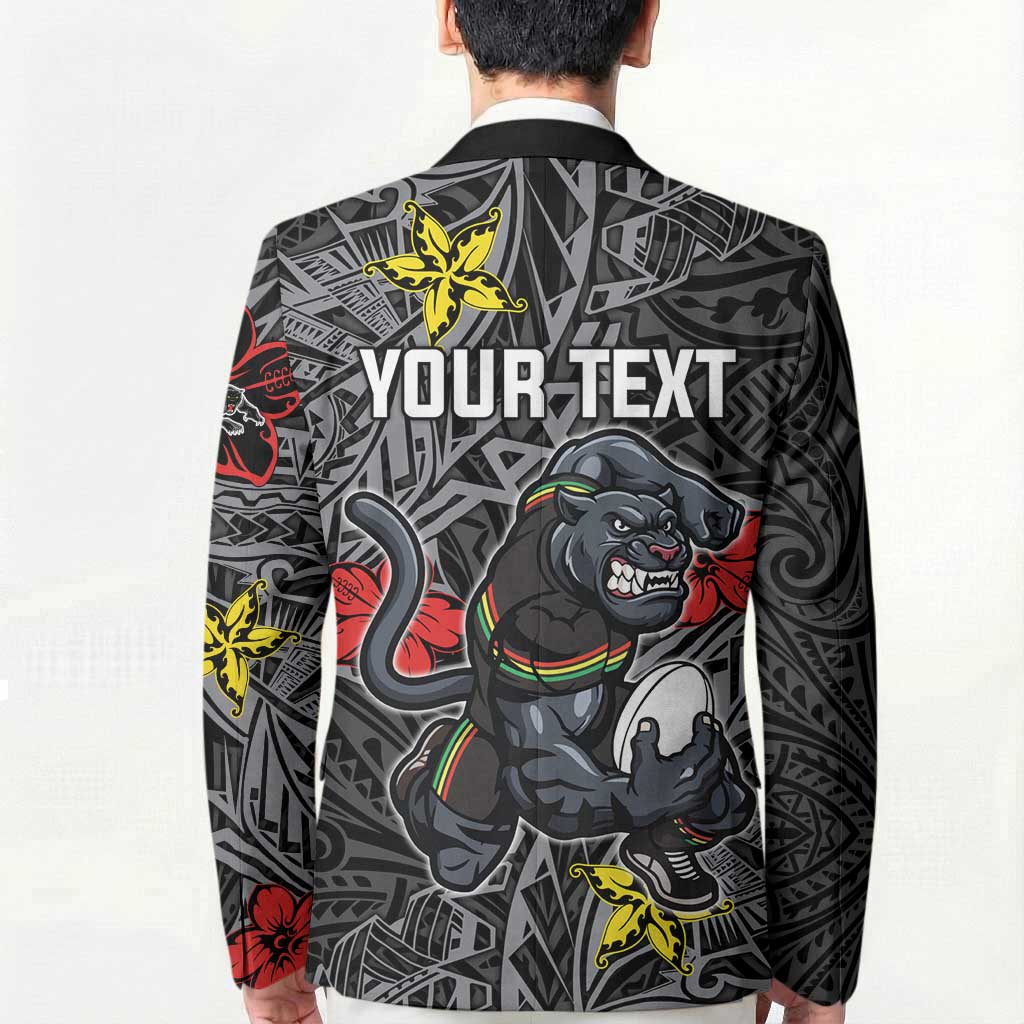 Personalised Penrith Panthers Blazer Polynesian Tribal Pattern With Rugby Panther Mascot Art