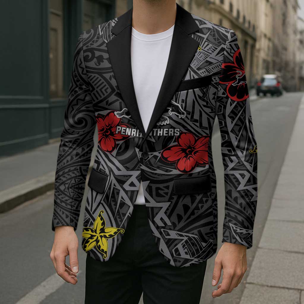 Personalised Penrith Panthers Blazer Polynesian Tribal Pattern With Rugby Panther Mascot Art