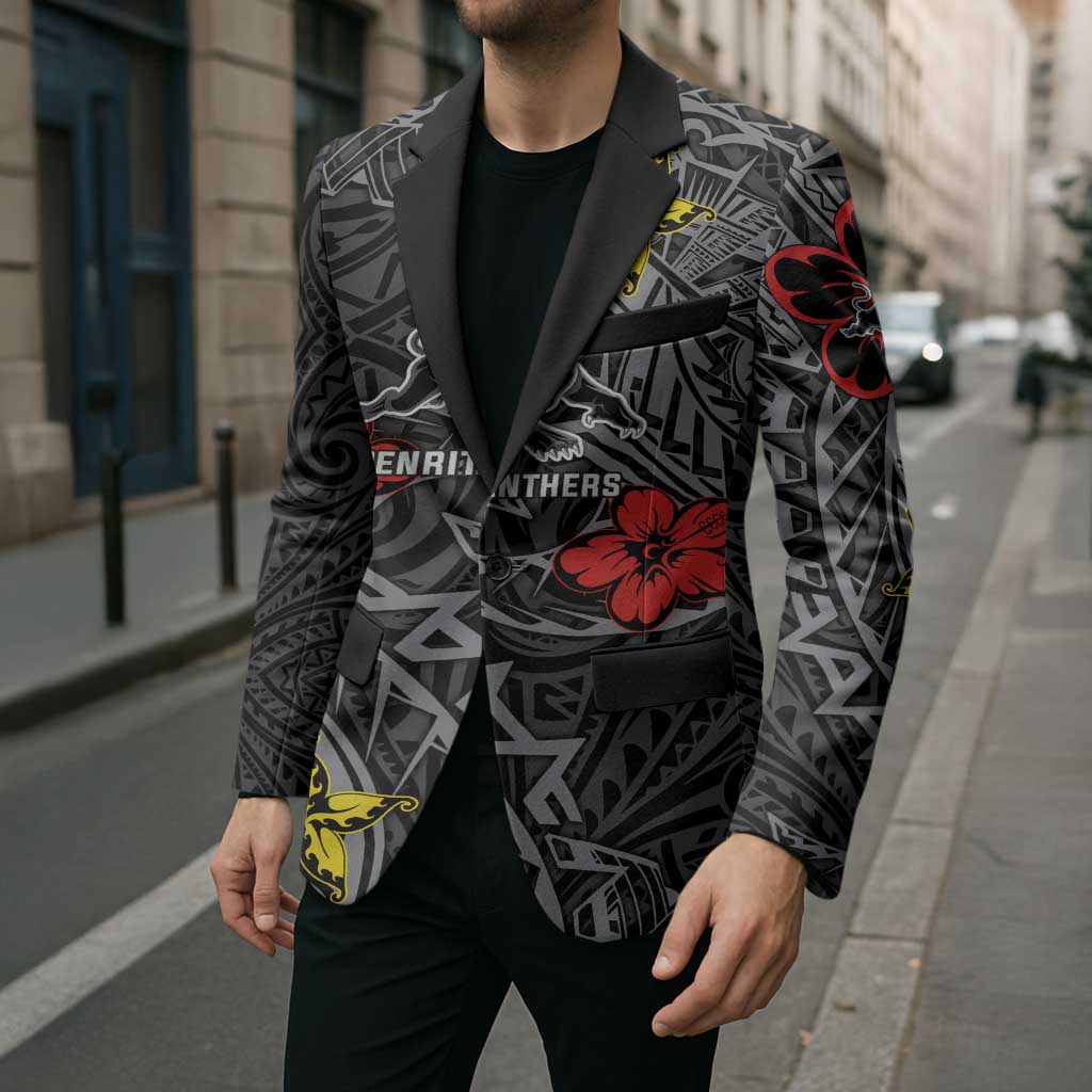 Personalised Penrith Panthers Blazer Polynesian Tribal Pattern With Rugby Panther Mascot Art